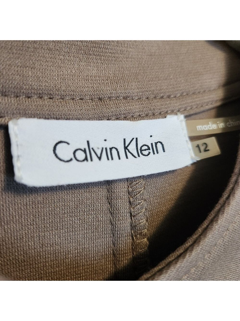 CALVIN KLEIN PONTE KNIT TAB SLEEVE SNAP UP MIDI SHIRT DRESS IN TAN SIZE 12 - Picture 4 of 7